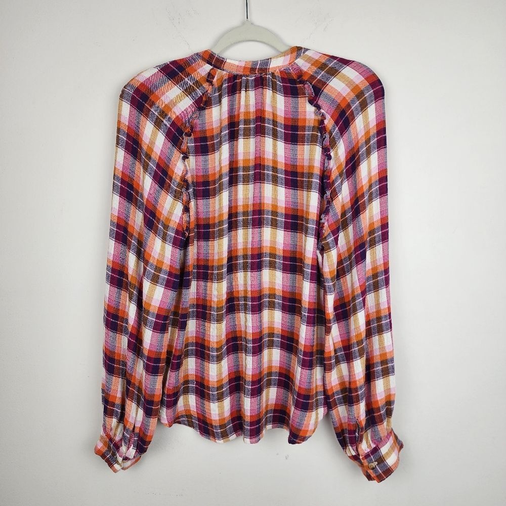 Anthropologie Pilcro Breezy Button Front Plaid Ruffle Blouse Top Shirt - Picture 11 of 16